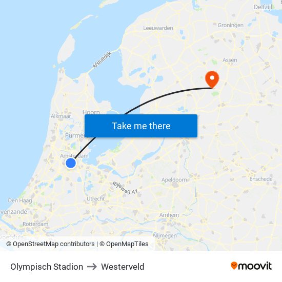 Olympisch Stadion to Westerveld map