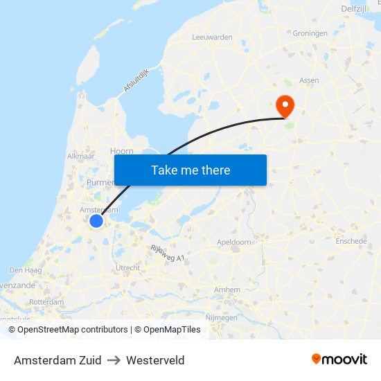 Amsterdam Zuid to Westerveld map