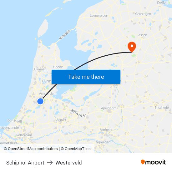 Schiphol Airport to Westerveld map