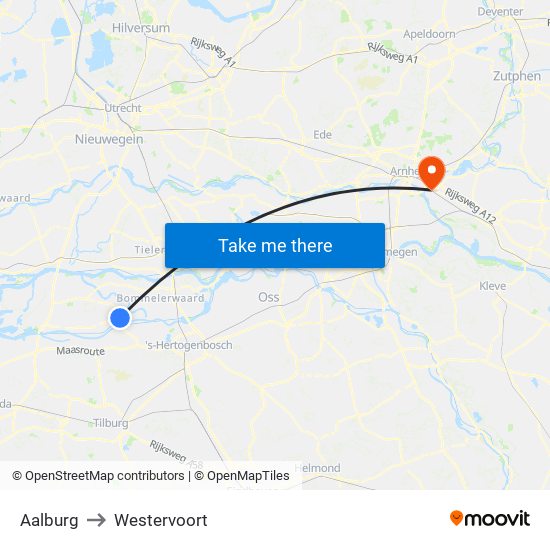 Aalburg to Westervoort map
