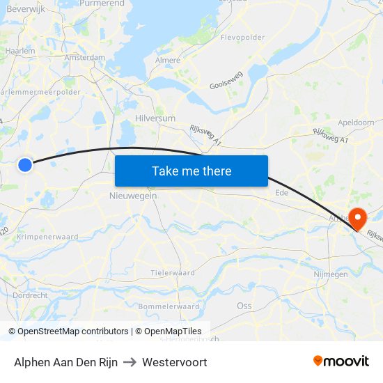 Alphen Aan Den Rijn to Westervoort map