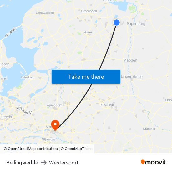 Bellingwedde to Westervoort map