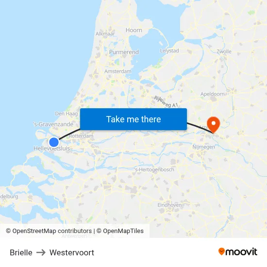 Brielle to Westervoort map