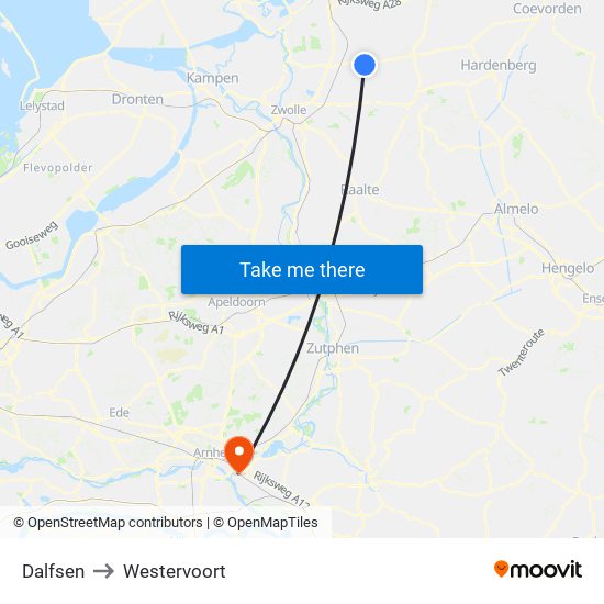 Dalfsen to Westervoort map