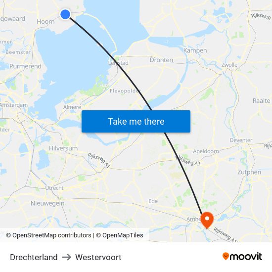 Drechterland to Westervoort map