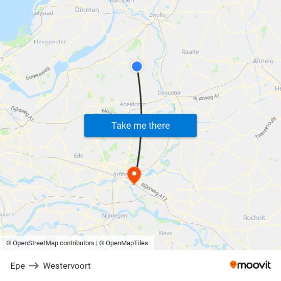 Epe to Westervoort map