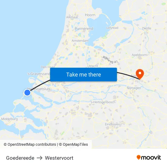 Goedereede to Westervoort map