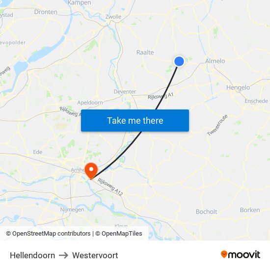 Hellendoorn to Westervoort map