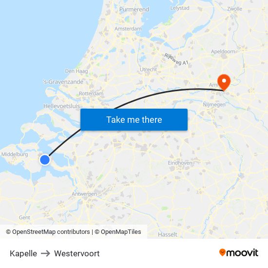 Kapelle to Westervoort map