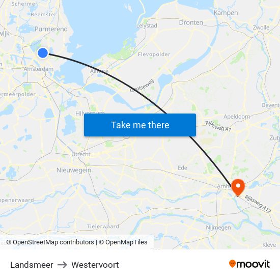 Landsmeer to Westervoort map