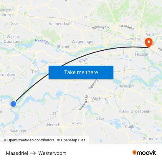 Maasdriel to Westervoort map