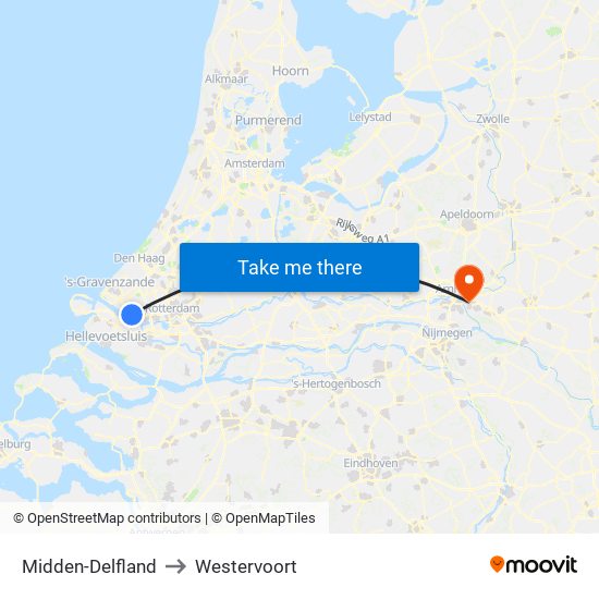 Midden-Delfland to Westervoort map