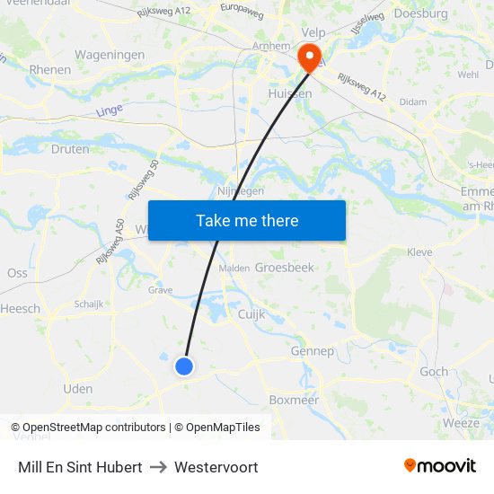 Mill En Sint Hubert to Westervoort map
