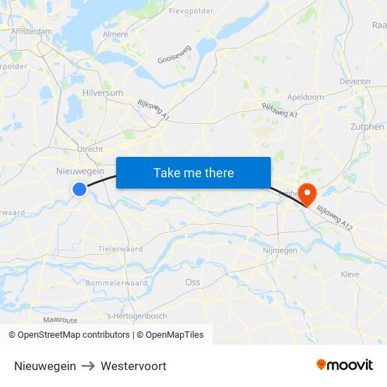 Nieuwegein to Westervoort map