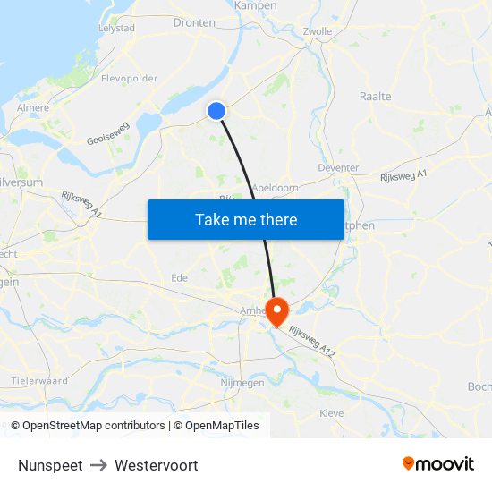 Nunspeet to Westervoort map