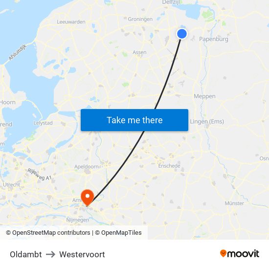 Oldambt to Westervoort map