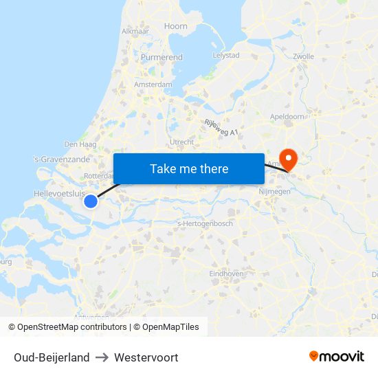 Oud-Beijerland to Westervoort map