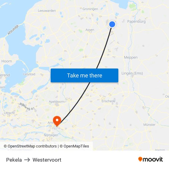 Pekela to Westervoort map