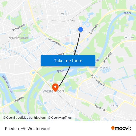 Rheden to Westervoort map