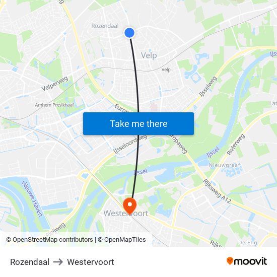 Rozendaal to Westervoort map