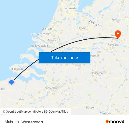 Sluis to Westervoort map