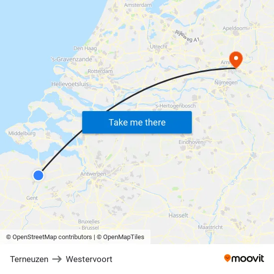 Terneuzen to Westervoort map