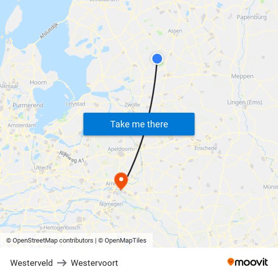 Westerveld to Westervoort map