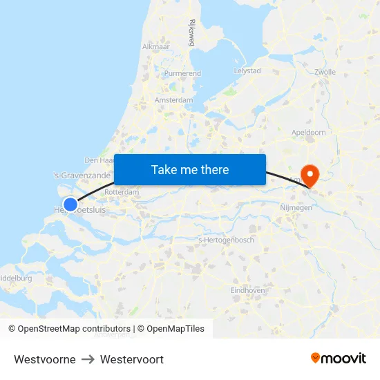 Westvoorne to Westervoort map