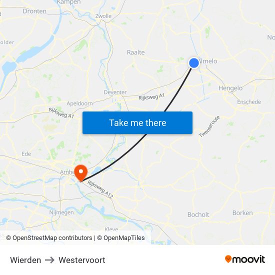 Wierden to Westervoort map