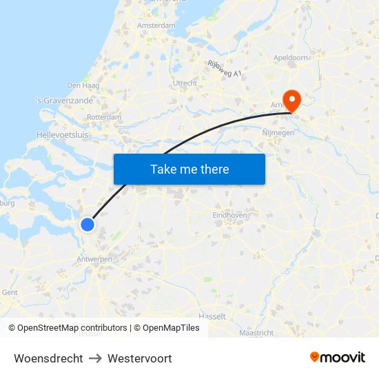 Woensdrecht to Westervoort map