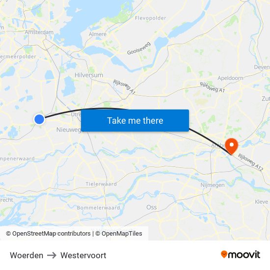 Woerden to Westervoort map