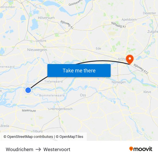 Woudrichem to Westervoort map