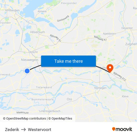 Zederik to Westervoort map