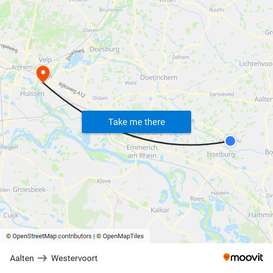 Aalten to Westervoort map