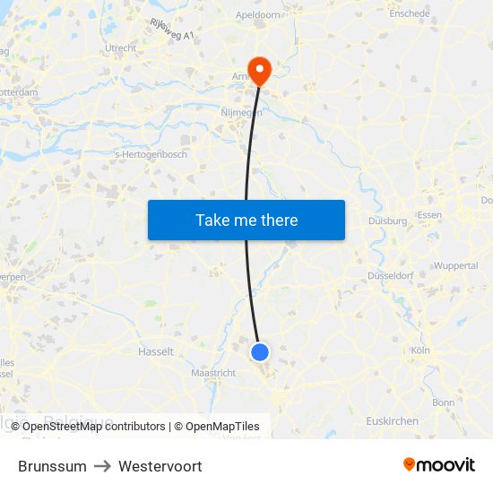 Brunssum to Westervoort map