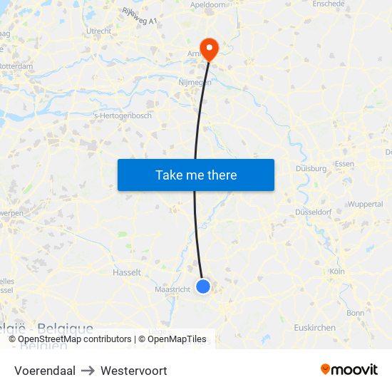 Voerendaal to Westervoort map
