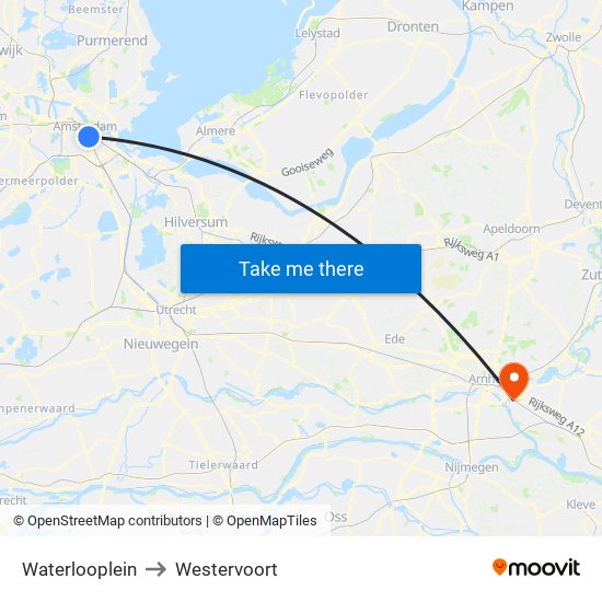 Waterlooplein to Westervoort map