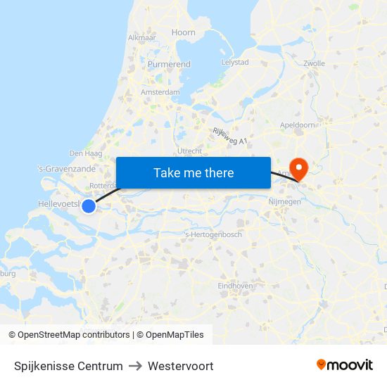 Spijkenisse Centrum to Westervoort map