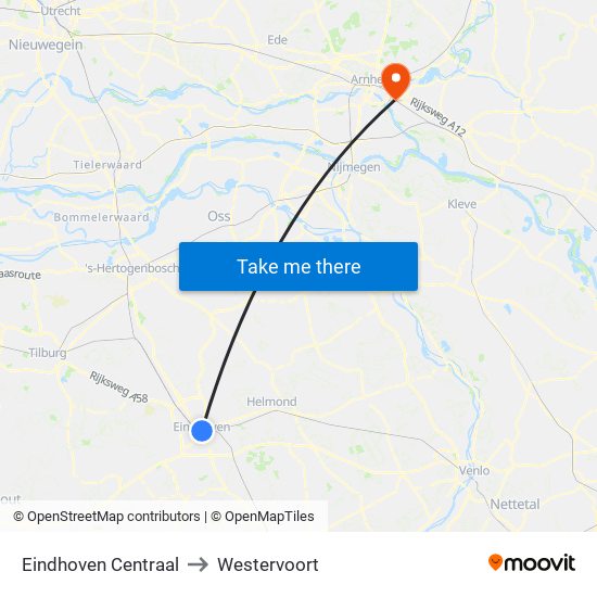 Eindhoven Centraal to Westervoort map