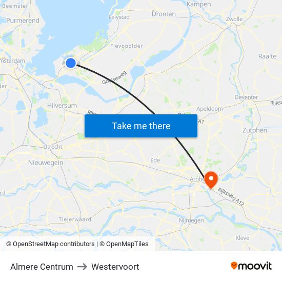 Almere Centrum to Westervoort map