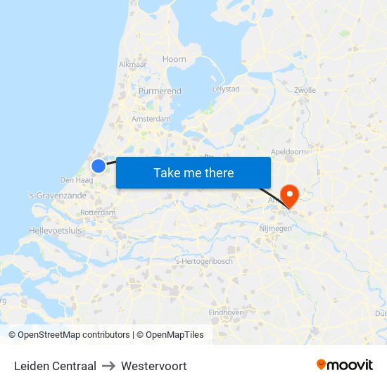 Leiden Centraal to Westervoort map