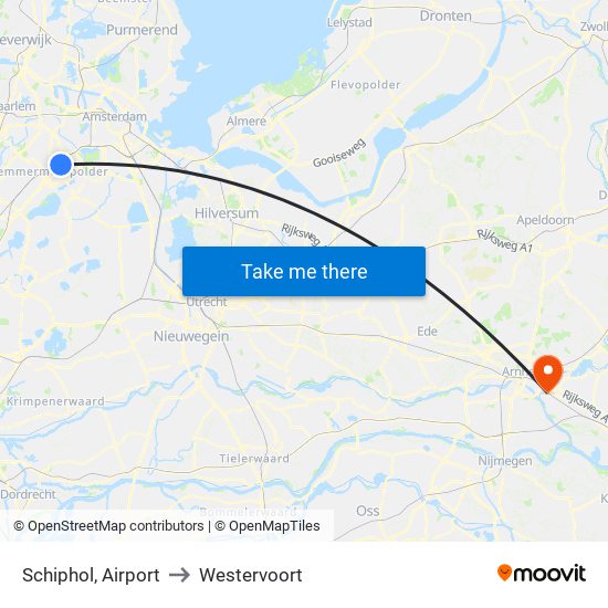 Schiphol, Airport to Westervoort map