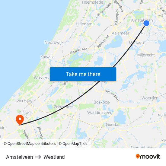 Amstelveen to Westland map