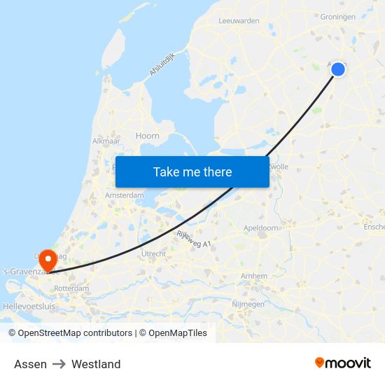 Assen to Westland map