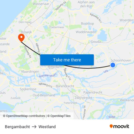 Bergambacht to Westland map