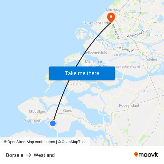Borsele to Westland map