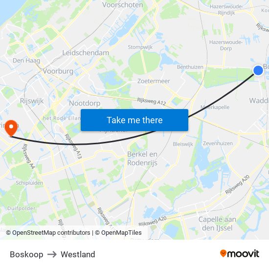 Boskoop to Westland map