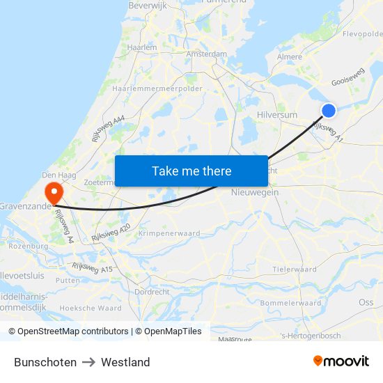 Bunschoten to Westland map