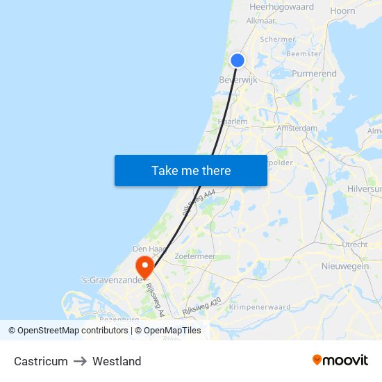 Castricum to Westland map