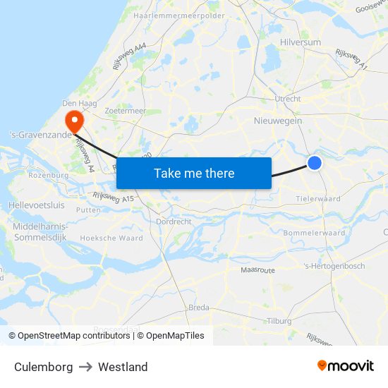 Culemborg to Westland map